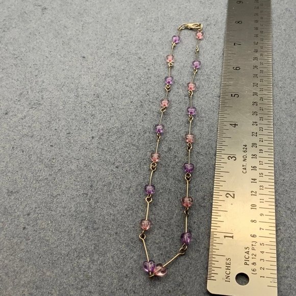 Pink Purple Heart Necklace Peach Translucent Silver Short Choker - Picture 5 of 5